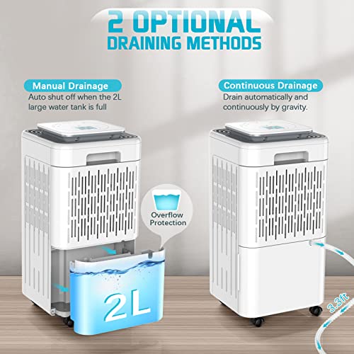 LUKO 2000 Sq. Ft Dehumidifiers for Large Room and Basements, 30 Pints Dehumidifier with Drain Hose, Auto or Manual Drainage, 0.528 Gallon Water Tank, Auto Defrost, Dry Clothes Function, 24H Timer (white)