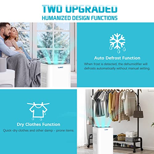 LUKO 2000 Sq. Ft Dehumidifiers for Large Room and Basements, 30 Pints Dehumidifier with Drain Hose, Auto or Manual Drainage, 0.528 Gallon Water Tank, Auto Defrost, Dry Clothes Function, 24H Timer (white)