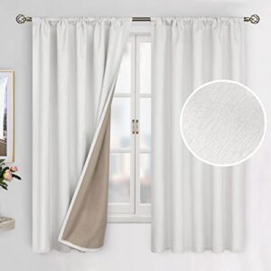 bgment linen textured 100% blackout curtains for bedroom, rod pocket double layers thermal insulation room darkening curtains with liner for living room, 2 panels, 52 x 63 inches, off white