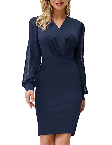 GRACE KARIN Womens Cocktail Dress Sexy Deep V Pluange Clubwear Wedding Guest Dress M Navy Blue