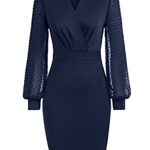 GRACE KARIN Womens Cocktail Dress Sexy Deep V Pluange Clubwear Wedding Guest Dress M Navy Blue