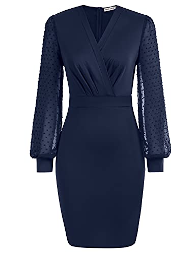 GRACE KARIN Womens Cocktail Dress Sexy Deep V Pluange Clubwear Wedding Guest Dress M Navy Blue