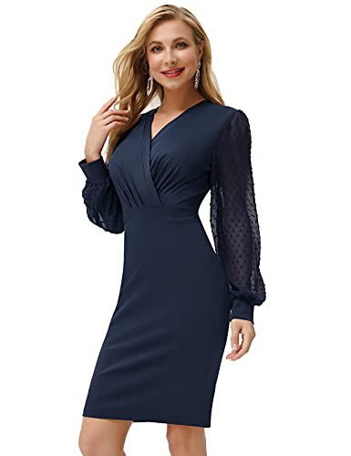 GRACE KARIN Womens Cocktail Dress Sexy Deep V Pluange Clubwear Wedding Guest Dress M Navy Blue