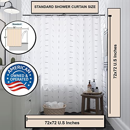 boho farmhouse shower curtain set for bathroom, hooks included, black and white, size 72x72