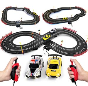 electric high-speed slot car race track sets,1:43 scale dual race track with 2 slot cars and 2 hand controllers,race track for 6 7 8 9 10 11 12 boys girls