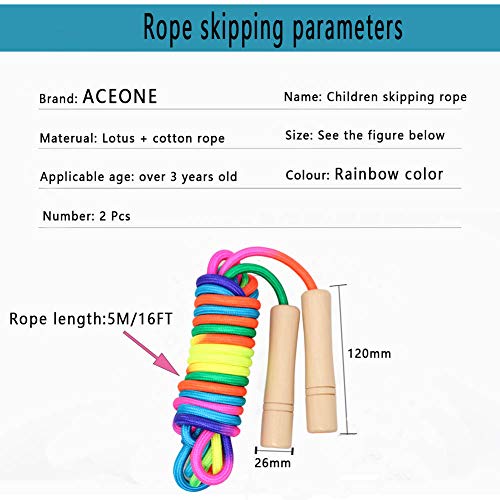 16 FT Long Jump Rope for Kids, 2 Pack Adjustable Double Dutch Skipping Rope with Wooden Handle, Multiplayer Rainbow Jumping Rope for Outdoor Fun, School Sport, Party Game