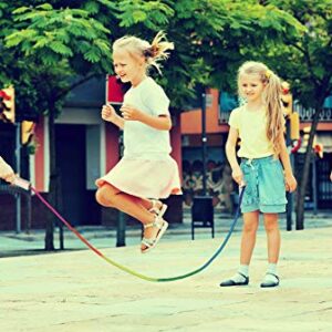 16 FT Long Jump Rope for Kids, 2 Pack Adjustable Double Dutch Skipping Rope with Wooden Handle, Multiplayer Rainbow Jumping Rope for Outdoor Fun, School Sport, Party Game