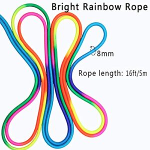 16 FT Long Jump Rope for Kids, 2 Pack Adjustable Double Dutch Skipping Rope with Wooden Handle, Multiplayer Rainbow Jumping Rope for Outdoor Fun, School Sport, Party Game