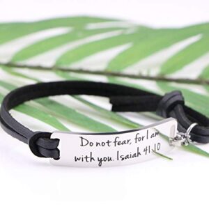 Yiyang Do Not Fear for I Am With You Religious Bracelet for Women Men Inspirational Christian Leather Bracelet Engraved Bible Verse Gifts for Daughter Son Niece Friends