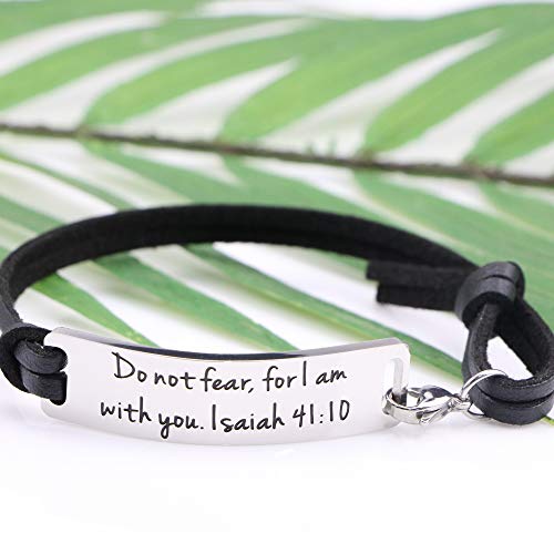 Yiyang Do Not Fear for I Am With You Religious Bracelet for Women Men Inspirational Christian Leather Bracelet Engraved Bible Verse Gifts for Daughter Son Niece Friends