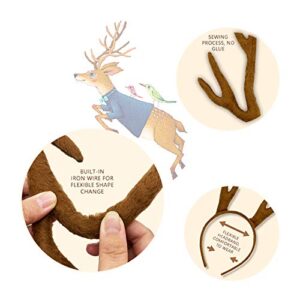 MR.FOAM Reindeer Antlers Headband, Antlers Headband Adult Deer Antlers Headband Women Reindeer Antlers Headband for Halloween Christmas and Easter Party (brown)