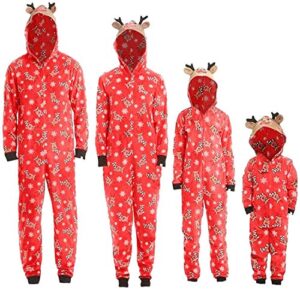 matching family christmas pajamas sets elk antler hooded romper pj's zipper jumpsuit loungewear(women,l)