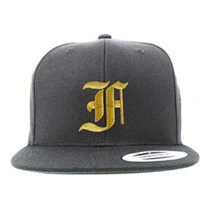 trendy apparel shop old english gold f embroidered snapback flatbill baseball cap - charcoal