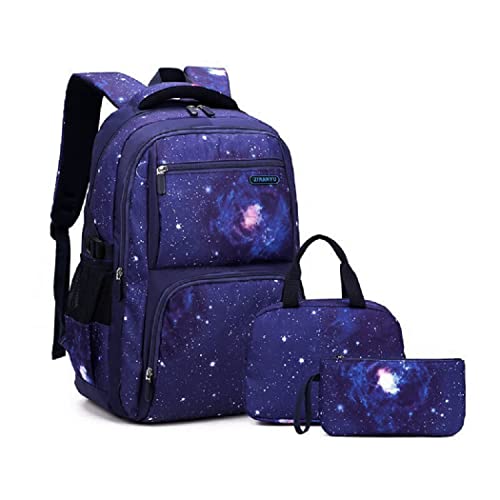 Galaxy School-Bag Backpack with Lunch-Bag for Boys Middle-School Elementary Bookbag