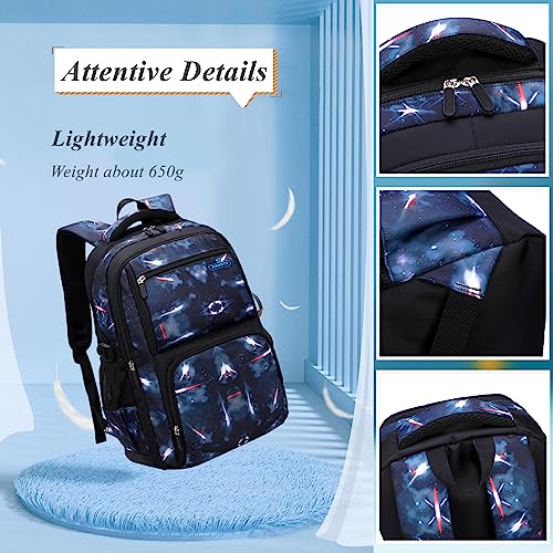 Galaxy School-Bag Backpack with Lunch-Bag for Boys Middle-School Elementary Bookbag