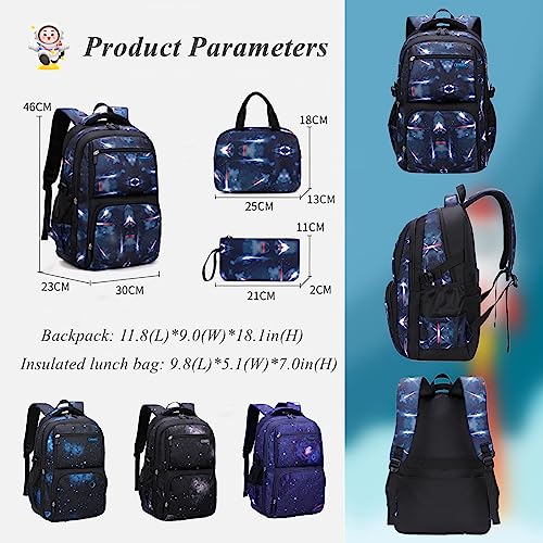 Galaxy School-Bag Backpack with Lunch-Bag for Boys Middle-School Elementary Bookbag