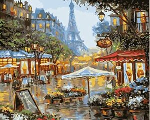 newsight paint by numbers for adults & kids & beginners diy acrylic painting gift kits drawing paintwork with paintbrushes(16 * 20 inch street under eiffel tower)