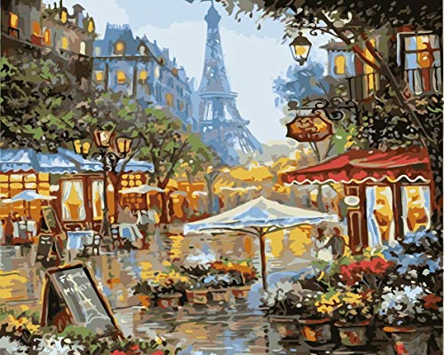 Newsight Paint by Numbers for Adults & Kids & Beginners DIY Acrylic Painting Gift Kits Drawing Paintwork with Paintbrushes(16 * 20 inch Street Under Eiffel Tower)