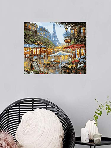 Newsight Paint by Numbers for Adults & Kids & Beginners DIY Acrylic Painting Gift Kits Drawing Paintwork with Paintbrushes(16 * 20 inch Street Under Eiffel Tower)