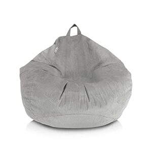 delmach bean bag stuffed animal storage chair cover (no filler) for kids and adults. extra large bird's nest beanbag memory foam soft premium (light grey corduroy, large)