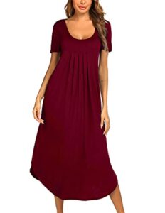 ekouaer women long nightgowns solid sleep dress scoop neck night gown sleepwear nightshirt wine red xxl