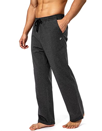 Pudolla Men's Cotton Yoga Sweatpants Athletic Lounge Pants Open Bottom Casual Jersey Pants for Men with Pockets (Charcoal Small)