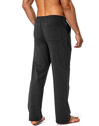 Pudolla Men's Cotton Yoga Sweatpants Athletic Lounge Pants Open Bottom Casual Jersey Pants for Men with Pockets (Charcoal Small)