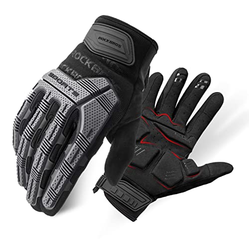 ROCKBROS Mountain Bike Gloves Dirt Bike Gloves Motorcycle Cycling Gloves with 6MM Gel Pad Touch Screen Knuckle Protection Gloves for BMX MX ATV MTB Racing Black-L