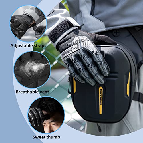 ROCKBROS Mountain Bike Gloves Dirt Bike Gloves Motorcycle Cycling Gloves with 6MM Gel Pad Touch Screen Knuckle Protection Gloves for BMX MX ATV MTB Racing Black-L