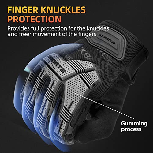 ROCKBROS Mountain Bike Gloves Dirt Bike Gloves Motorcycle Cycling Gloves with 6MM Gel Pad Touch Screen Knuckle Protection Gloves for BMX MX ATV MTB Racing Black-L