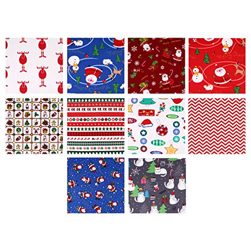 Quilting Fabric 10Pcs Christmas Cotton Fabric Bundles Multi-Color Fabric Patchwork Christmas Tree Fat Quarters Precut Santa Claus Fabric Scraps for Christmas DIY Quilting Quilted Fabric