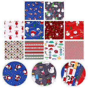 Quilting Fabric 10Pcs Christmas Cotton Fabric Bundles Multi-Color Fabric Patchwork Christmas Tree Fat Quarters Precut Santa Claus Fabric Scraps for Christmas DIY Quilting Quilted Fabric