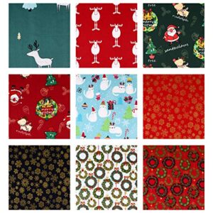 fabrics 9pcs christmas cotton fabric bundles multi-color fabric patchwork christmas tree fat quarters precut santa claus fabric scraps for christmas diy quilting quilting fabric