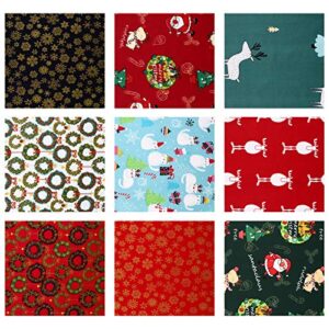 Fabrics 9Pcs Christmas Cotton Fabric Bundles Multi-Color Fabric Patchwork Christmas Tree Fat Quarters Precut Santa Claus Fabric Scraps for Christmas DIY Quilting Quilting Fabric