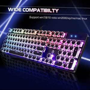 YSCP Typewriter Style Mechanical Gaming Keyboard RGB Backlit Wired with Blue Switch Retro Round Keycap 104 Keys Keyboard (Writertype Keyboard-104keys Black)