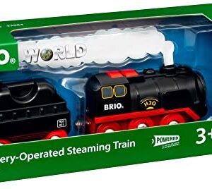 Brio World 33884 Battery-Operated Steaming Train | Toy Train with Light and Steam Effects for Kids Age 3 and Up, Black