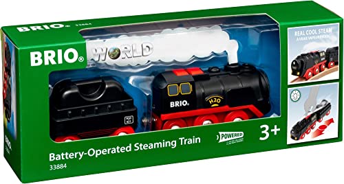 Brio World 33884 Battery-Operated Steaming Train | Toy Train with Light and Steam Effects for Kids Age 3 and Up, Black