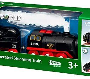 Brio World 33884 Battery-Operated Steaming Train | Toy Train with Light and Steam Effects for Kids Age 3 and Up, Black