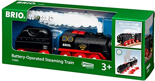 Brio World 33884 Battery-Operated Steaming Train | Toy Train with Light and Steam Effects for Kids Age 3 and Up, Black