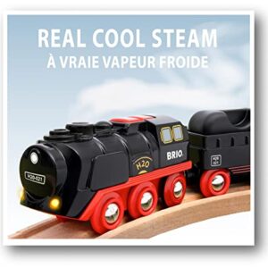 Brio World 33884 Battery-Operated Steaming Train | Toy Train with Light and Steam Effects for Kids Age 3 and Up, Black