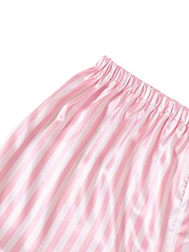 LYANER Women's Striped Silky Satin Pajamas Short Sleeve Top with Shorts Sleepwear PJ Set Pink X-Small