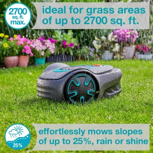 Gardena 15201-20 SILENO Minimo - Automatic Robotic Lawn Mower, with Bluetooth app and Boundary Wire, The quietest in its Class, for lawns up to 2700 Sq Ft, Made in Europe, Grey