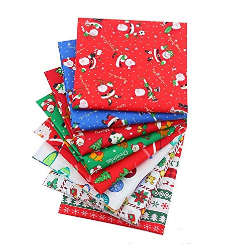 MoonyLI 100% Christmas Cotton Fabric Bundles DIY Craft Cotton Quilting Fabric Patchwork Christmas Theme Quilting Fabric Scrap Patchwork Precut Printed Fabric 8Pcs