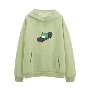 keevici women's cute sweatshirts skateboarding frog long sleeve cotton hoodie pullover (green,l)