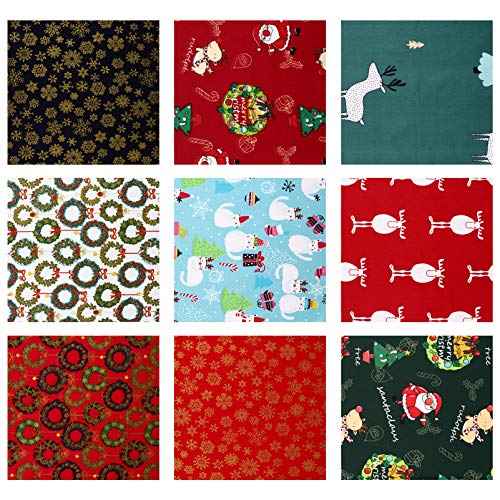 Inch) Christmas Cotton Fabric Squares Quilting Fabric Patchwork Precut Fabric Scraps for DIY Sewing Quilting for Xmas Sewing Scrapbooking Quilting Crafting(9.8 x 9.8 9Pcs