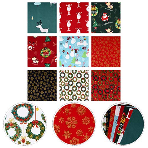 Inch) Christmas Cotton Fabric Squares Quilting Fabric Patchwork Precut Fabric Scraps for DIY Sewing Quilting for Xmas Sewing Scrapbooking Quilting Crafting(9.8 x 9.8 9Pcs