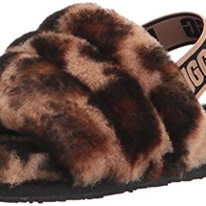 UGG Girls T Fluff Yeah Slide Panther Print Slipper, Butterscotch, 11 Little Kid