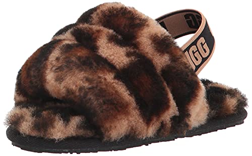 UGG Girls T Fluff Yeah Slide Panther Print Slipper, Butterscotch, 11 Little Kid