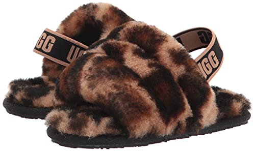 UGG Girls T Fluff Yeah Slide Panther Print Slipper, Butterscotch, 11 Little Kid