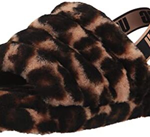 UGG Girls K Fluff Yeah Slide Panther Print Slipper, Butterscotch, 5 Big Kid